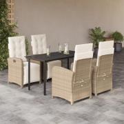 vidaXL Matgrupp för trädgården med dynor 5 delar beige konstrotting