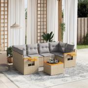 vidaXL Matgrupp för trädgården med dynor 7 delar beige konstrotting
