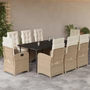 vidaXL Matgrupp för trädgården med dynor 9 delar beige konstrotting