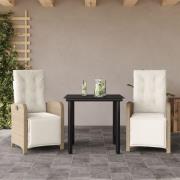 vidaXL Bistrogrupp med dynor 3 delar beige konstrotting