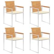 vidaXL Trädgårdsstolar med dynor 4 st massiv teak