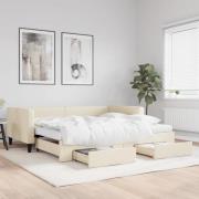 vidaXL Dagbädd utdragbar med lådor gräddvit 100x200 cm tyg