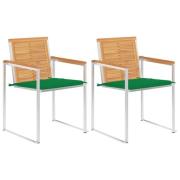 vidaXL Trädgårdsstolar 2 st med dynor massiv teak och stål