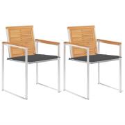 vidaXL Trädgårdsstolar 2 st med dynor massiv teak och stål
