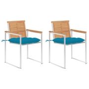 vidaXL Trädgårdsstolar 2 st med dynor massiv teak och stål