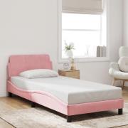 vidaXL Sängram med huvudgavel utan madrass rosa 90x190 cm sammet