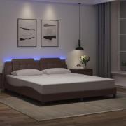 vidaXL Sängram med LED-belysning brun 180x200 cm konstläder