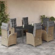 vidaXL Matgrupp för trädgården med dynor 7 delar mixbeige konstrotting