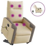 vidaXL Elektrisk massagefåtölj med uppresningshjälp gräddvit tyg