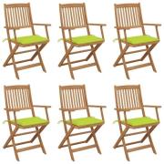 vidaXL Hopfällbara trädgårdsstolar med dynor 6 st massivt akaciaträ