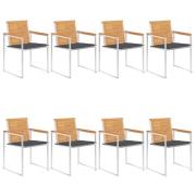 vidaXL Trädgårdsstolar med dynor 8 st massiv teak