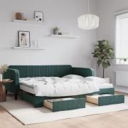 vidaXL Dagbädd utdragbar med lådor mörkgrön 100x200 cm sammet