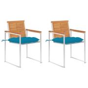 vidaXL Trädgårdsstolar 2 st med dynor massivt akacia och stål