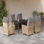 vidaXL Matgrupp för trädgården med dynor 7 delar beige konstrotting
