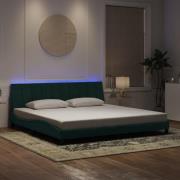 vidaXL Sängram med LED-belysning mörkgrön 200x200 cm sammet