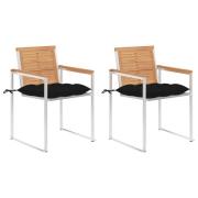 vidaXL Trädgårdsstolar 2 st med dynor massiv teak och stål