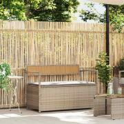 vidaXL Förvaringsbänk för trädgård med dyna beige konstrotting