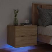 vidaXL Väggmonterat sängbord med LED-lampor sonoma-ek