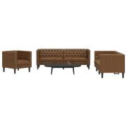 vidaXL Soffgrupp chesterfield 3 delar brun konstmocka