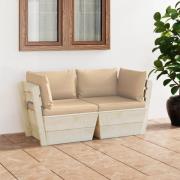 vidaXL Pallsoffa 2-sits med dynor granträ