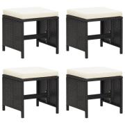 vidaXL Trädgårdspallar 4 st med dynor svart konstrotting