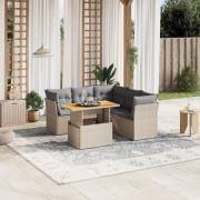 vidaXL Soffgrupp för trädgården med dynor 5 delar beige konstrotting