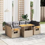 vidaXL Matgrupp för trädgården med dynor 7 delar beige konstrotting