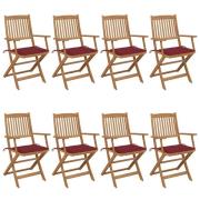 vidaXL Hopfällbara trädgårdsstolar med dynor 8 st massivt akaciaträ