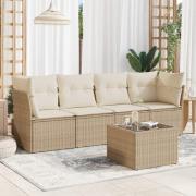 vidaXL Soffgrupp för trädgården med dynor 5 delar beige konstrotting