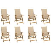 vidaXL Hopfällbara trädgårdsstolar med dynor 8 st massivt akaciaträ