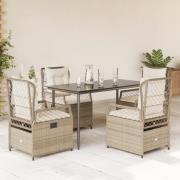 vidaXL Matgrupp för trädgården med dynor 5 delar beige konstrotting