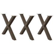 vidaXL Matbordsben X-formade 3 st naturstål 90x(72-73) cm stål