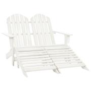 vidaXL Adirondackstol med fotpall 2-sits vit granträ
