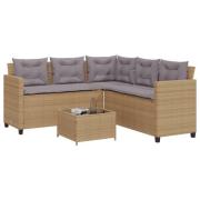 vidaXL Trädgårdssoffa med bord och dynor L-formad beige konstrotting