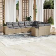 vidaXL Soffgrupp för trädgården med dynor 9 delar beige konstrotting