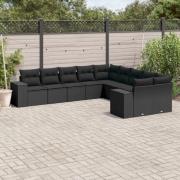 vidaXL Loungegrupp 10 delar med svarta dynor konstrotting