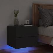 vidaXL Väggmonterat sängbord med LED-lampor svart