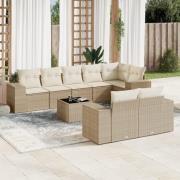 vidaXL Soffgrupp för trädgården med dynor 9 delar beige konstrotting