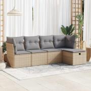 vidaXL Soffgrupp för trädgården med dynor 5 delar beige konstrotting