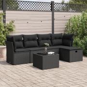 vidaXL Loungegrupp med dynor 6 delar svart konstrotting
