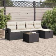 vidaXL Loungegrupp med dynor 6 delar svart konstrotting