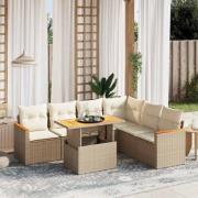 vidaXL Matgrupp för trädgården med dynor 7 delar beige konstrotting