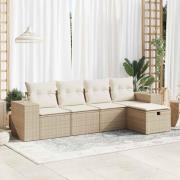 vidaXL Soffgrupp för trädgården med dynor 5 delar beige konstrotting