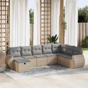 vidaXL Matgrupp för trädgården med dynor 8 delar beige konstrotting