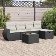 vidaXL Loungegrupp med dynor 6 delar svart konstrotting
