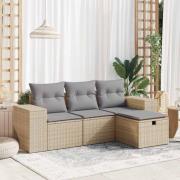 vidaXL Soffgrupp för trädgård med dynor 4 delar beige konstrotting
