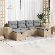 vidaXL Soffgrupp för trädgården med dynor 6 delar beige konstrotting