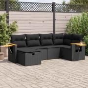 vidaXL Loungegrupp med dynor 6 delar svart konstrotting
