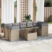 vidaXL Matgrupp för trädgården med dynor 8 delar beige konstrotting