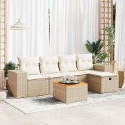 vidaXL Soffgrupp för trädgården med dynor 6 delar beige konstrotting